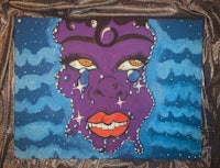 a painting of a purple face with stars on it